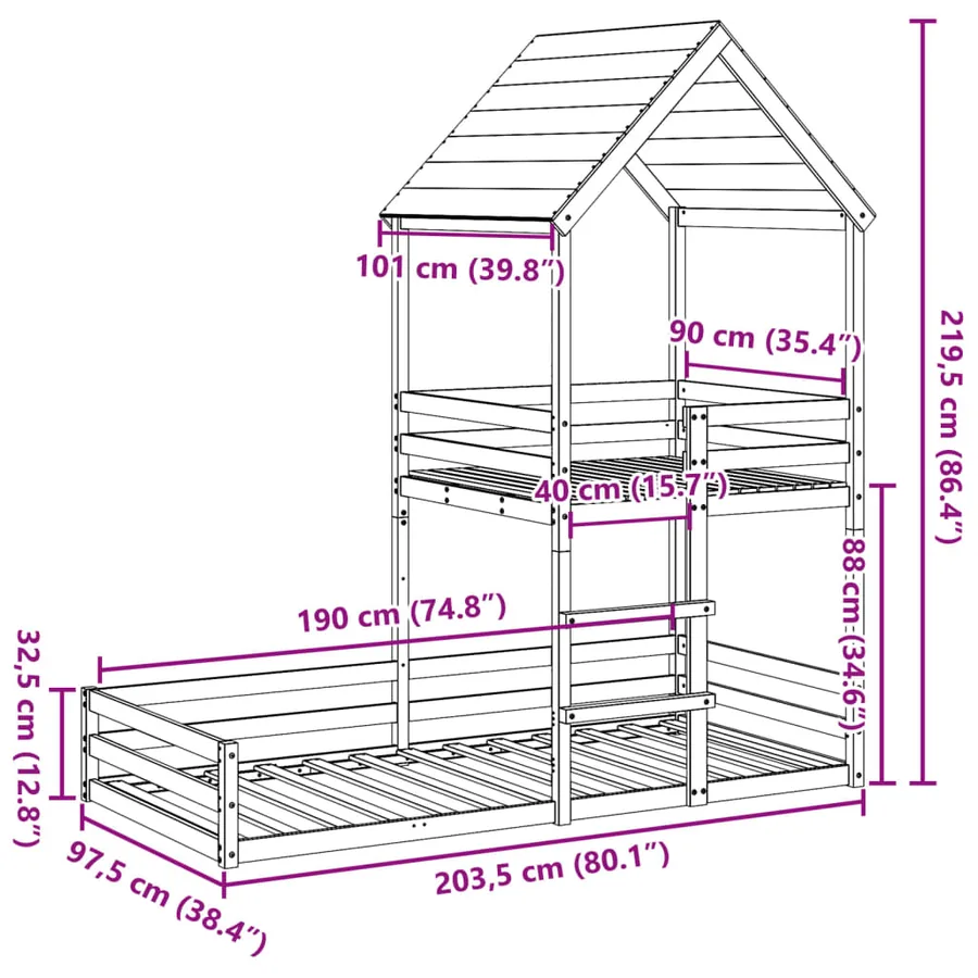 Lit superposé sans matelas cire marron 90x190 cm pin massif - 9