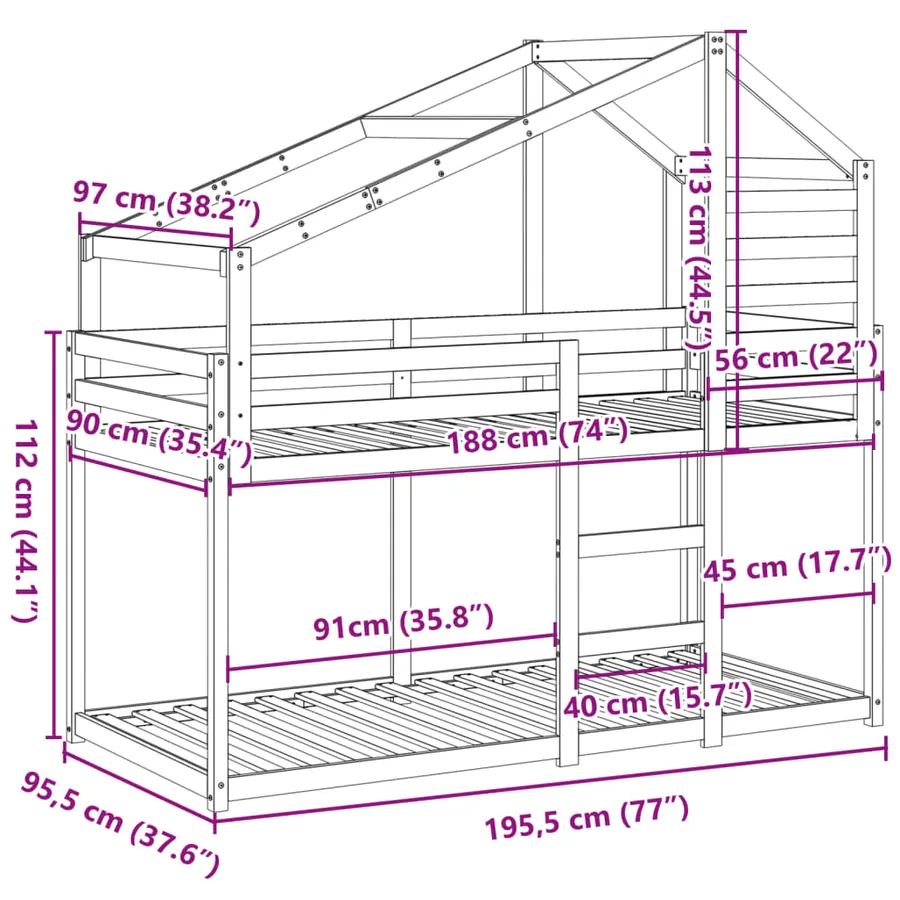 Lit superposé sans matelas cire marron 90x190 cm pin massif - 12
