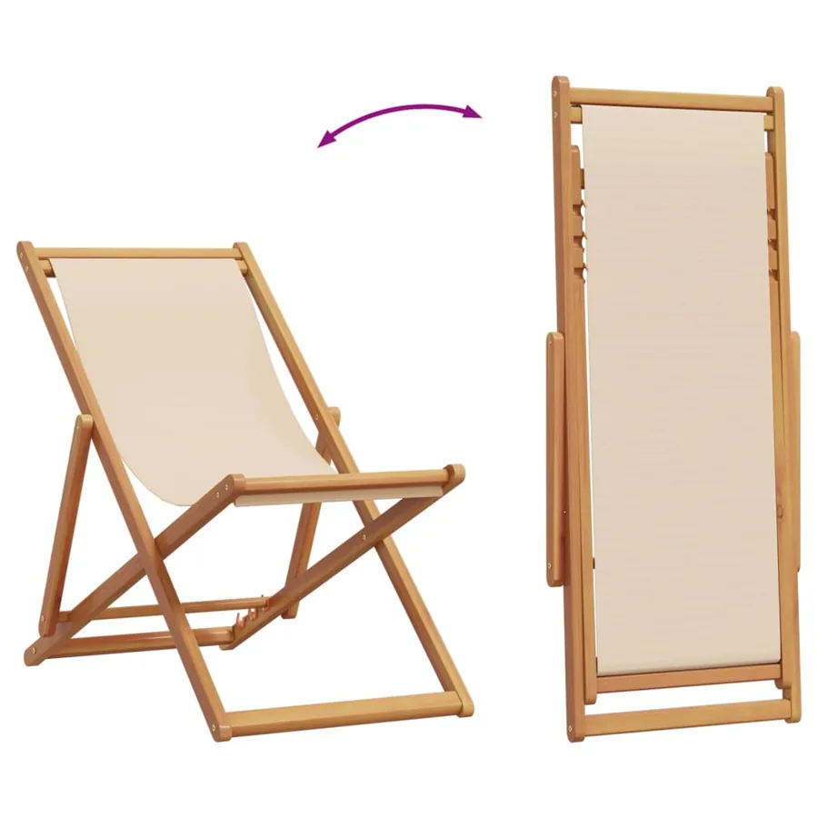 Chaises de plage pliantes lot de 2 beige tissu et bois massif - 7