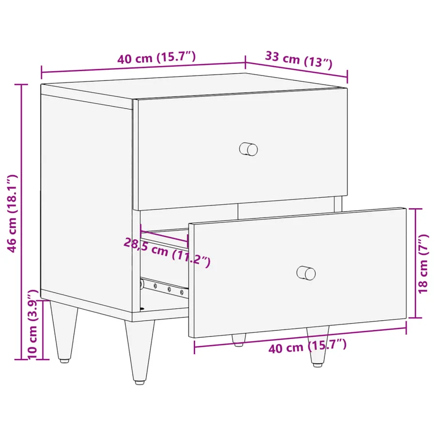 Tables de chevet 2 pcs 40x33x46 cm Bois de manguier solide - 12