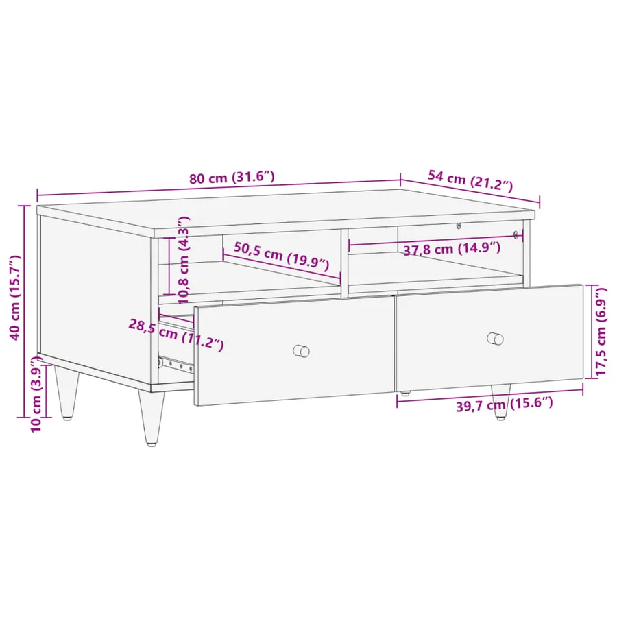 Table basse 80x54x40 cm bois de manguier massif - 11