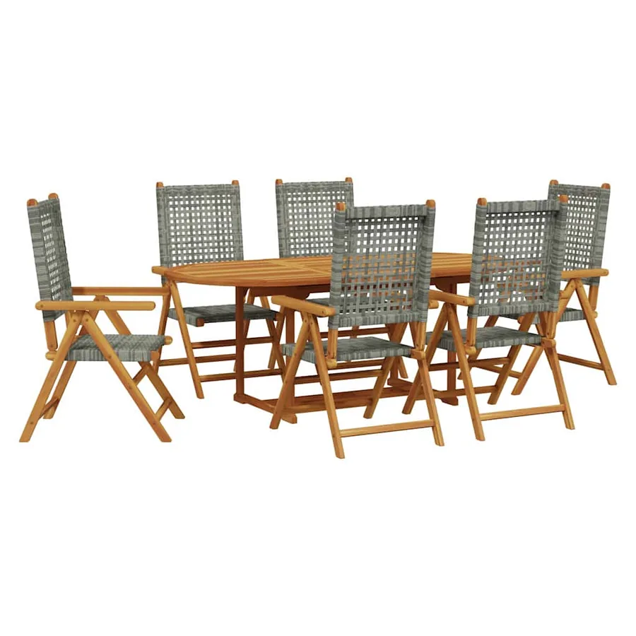 Ensemble à manger de jardin 7 pcs gris rotin et bois massif - 2