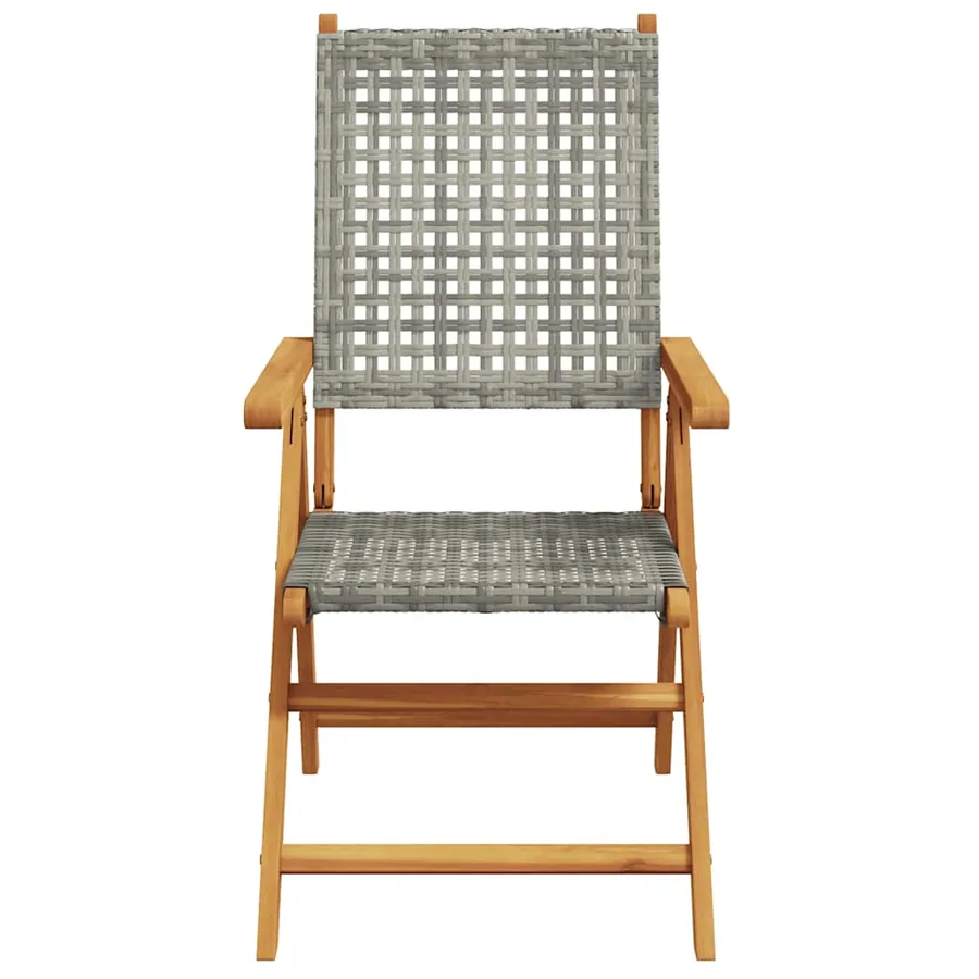 Ensemble à manger de jardin 7 pcs gris rotin et bois massif - 4