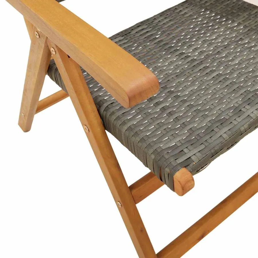 Ensemble à manger de jardin 7 pcs gris rotin et bois massif - 9
