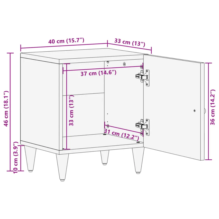 Tables de chevet 2 pcs 40x33x46 cm Bois de manguier solide - 12