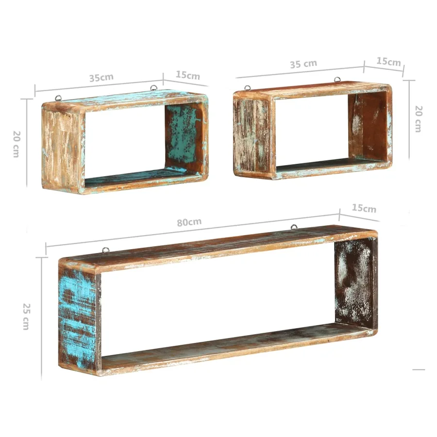 Ensemble d'étagère cube 3 pcs Bois solide de récupération - 5