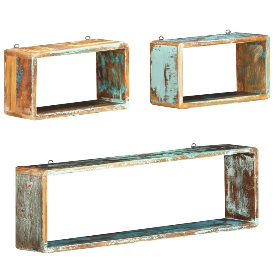 Ensemble d'étagère cube 3 pcs Bois solide de récupération - 6