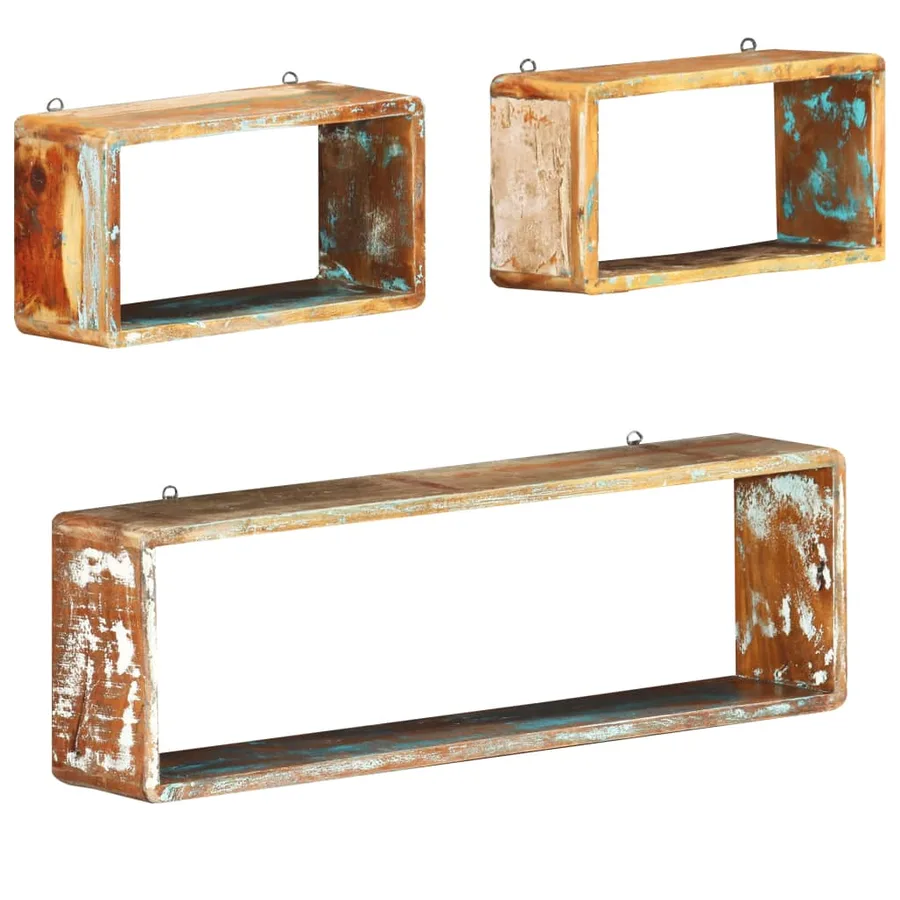 Ensemble d'étagère cube 3 pcs Bois solide de récupération - 9
