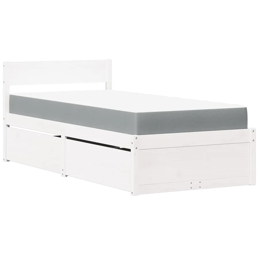 Lit avec tiroirs et matelas blanc 100x200 cm bois massif de pin - 2