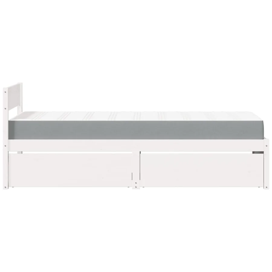 Lit avec tiroirs et matelas blanc 100x200 cm bois massif de pin - 5