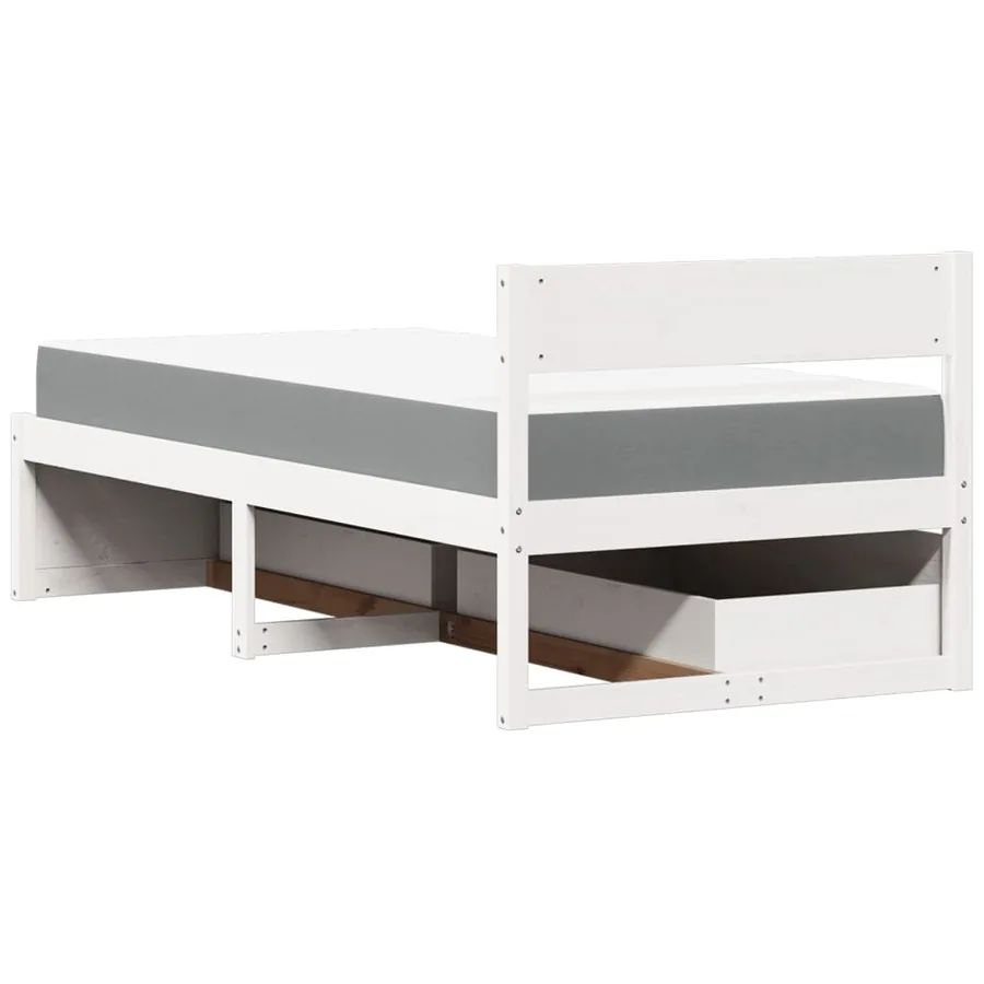 Lit avec tiroirs et matelas blanc 100x200 cm bois massif de pin - 6