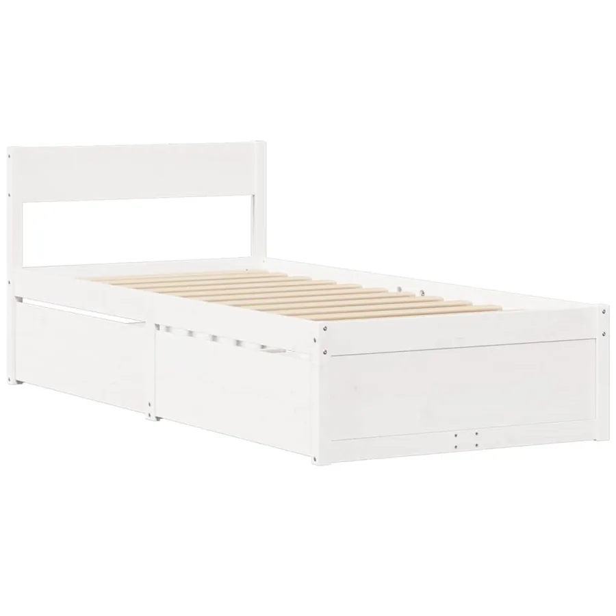 Lit avec tiroirs et matelas blanc 100x200 cm bois massif de pin - 7