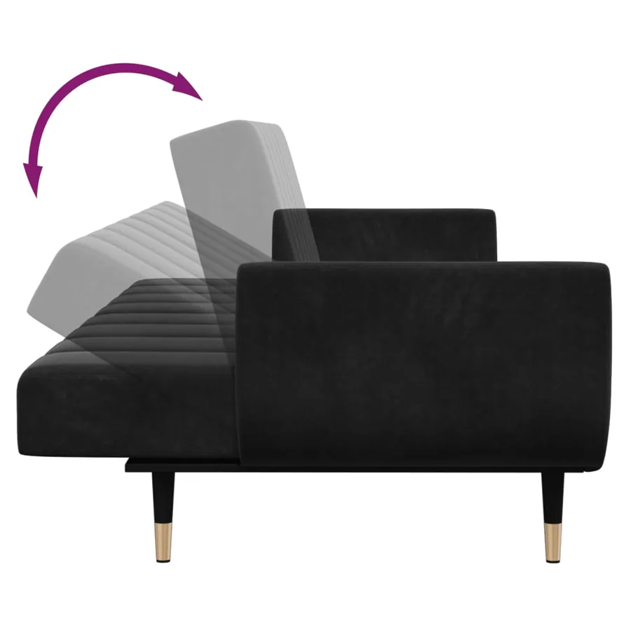 Canapé-lit à 2 places avec repose-pied noir velours - 8