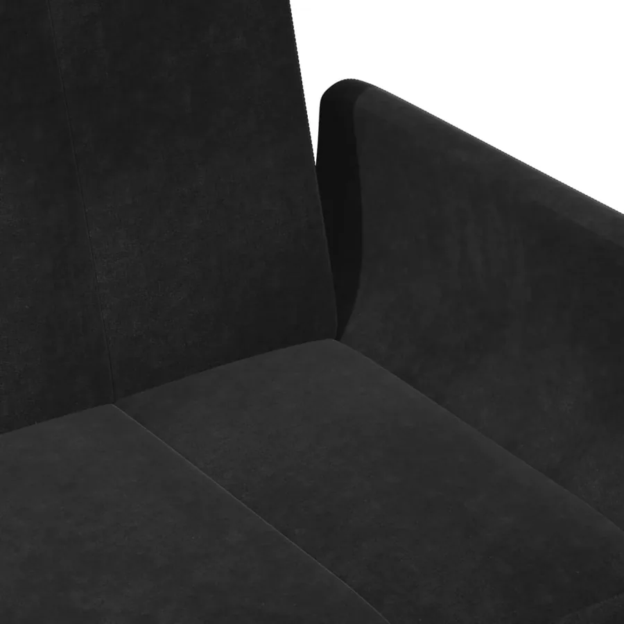 Canapé-lit à 2 places avec repose-pied noir velours - 9