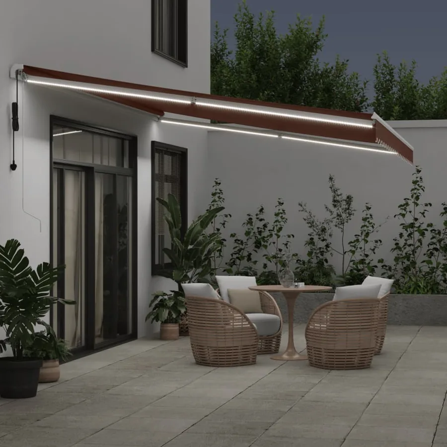 Auvent rétractable automatique avec LED marron 500x350 cm - 3
