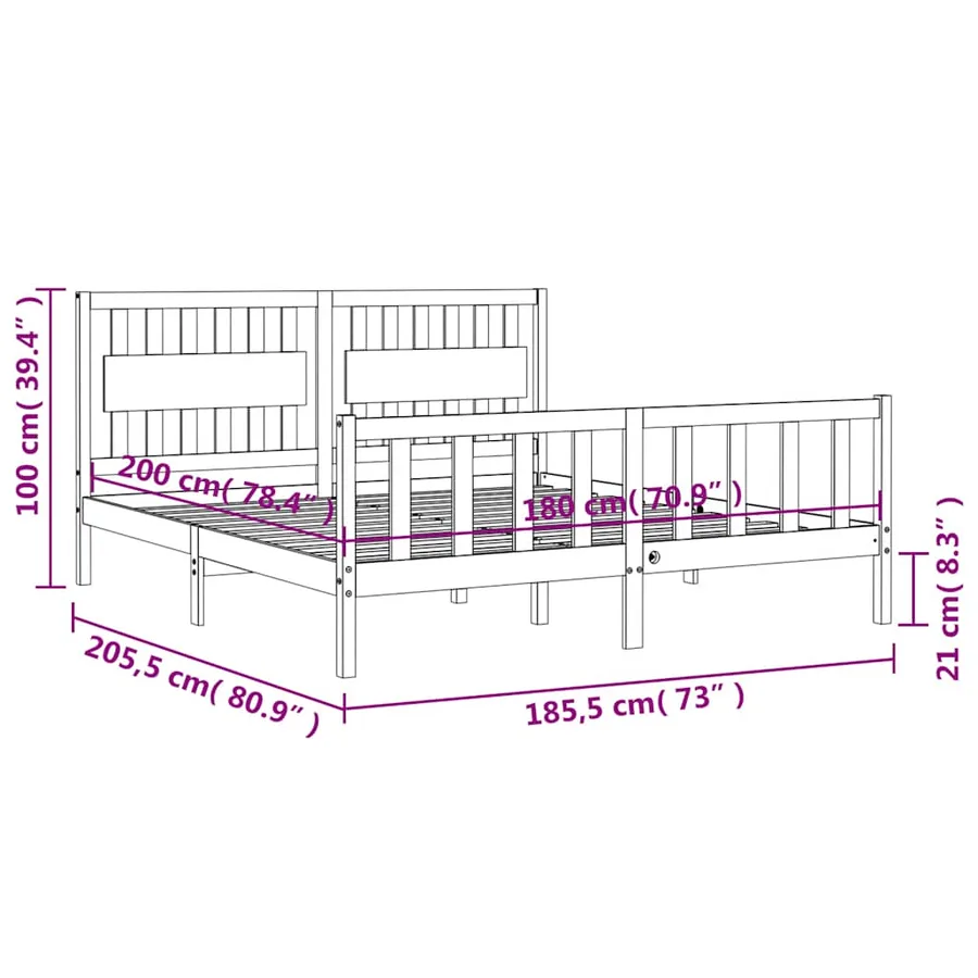 Cadre de lit sans matelas bois massif de pin - 12