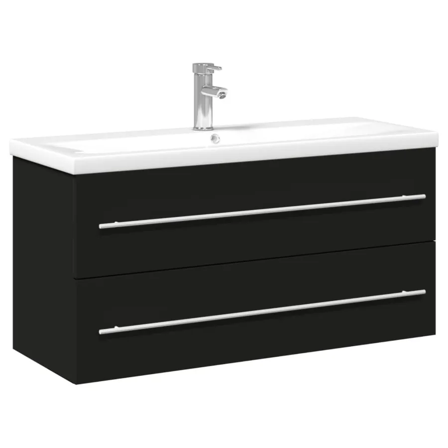 Armoire lavabo de salle de bain avec bassin intégré noir - 2