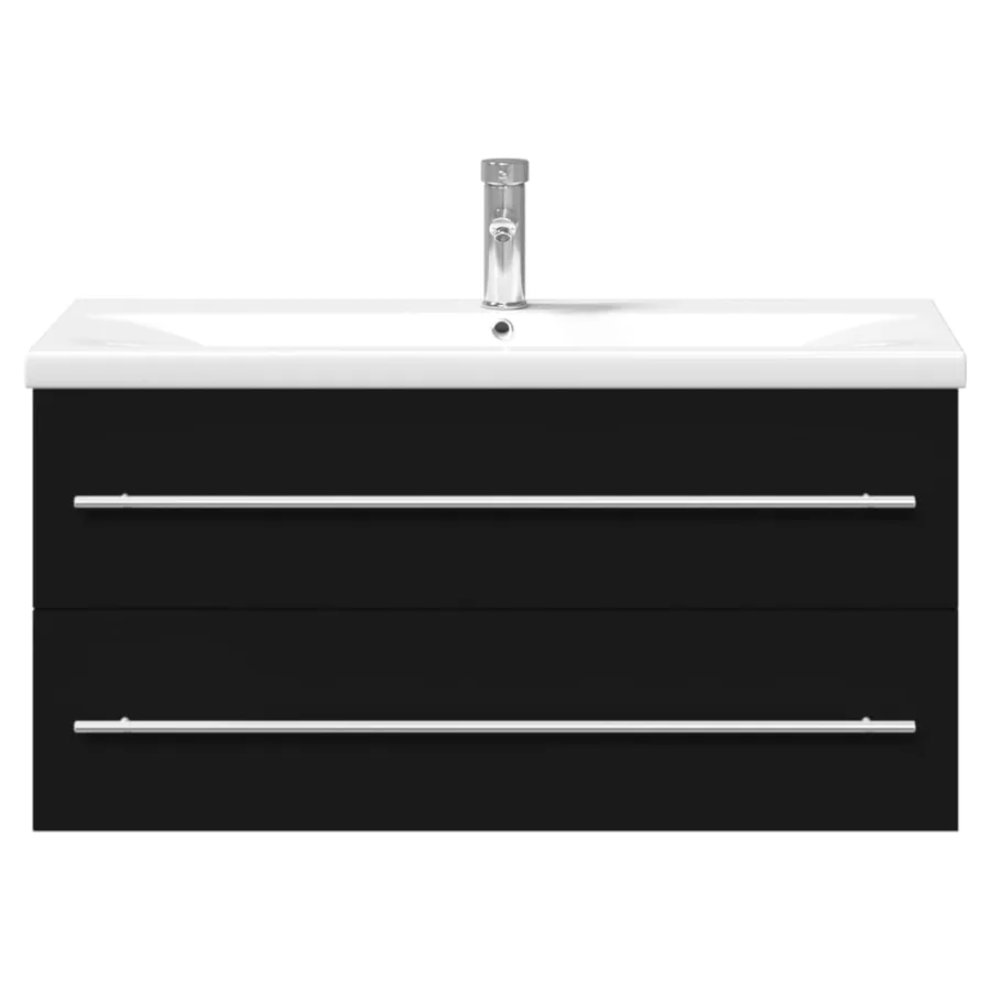 Armoire lavabo de salle de bain avec bassin intégré noir - 4