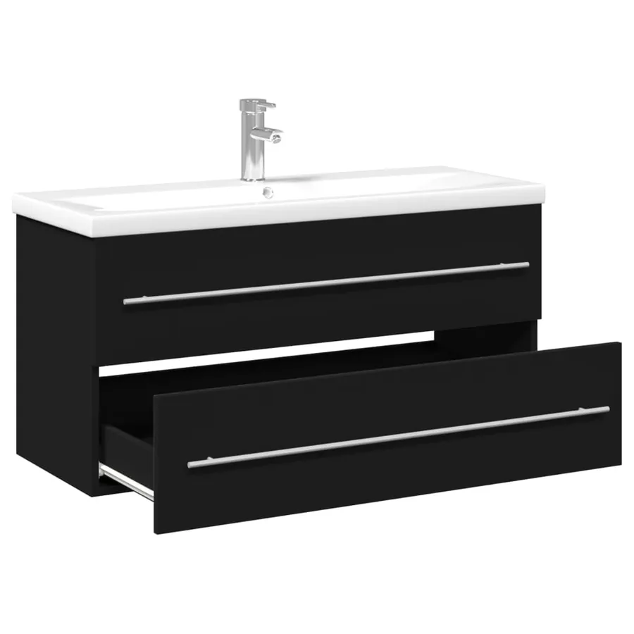 Armoire lavabo de salle de bain avec bassin intégré noir - 5