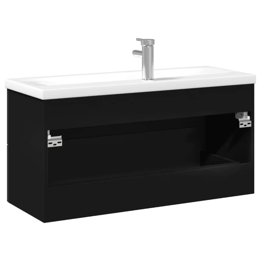 Armoire lavabo de salle de bain avec bassin intégré noir - 7