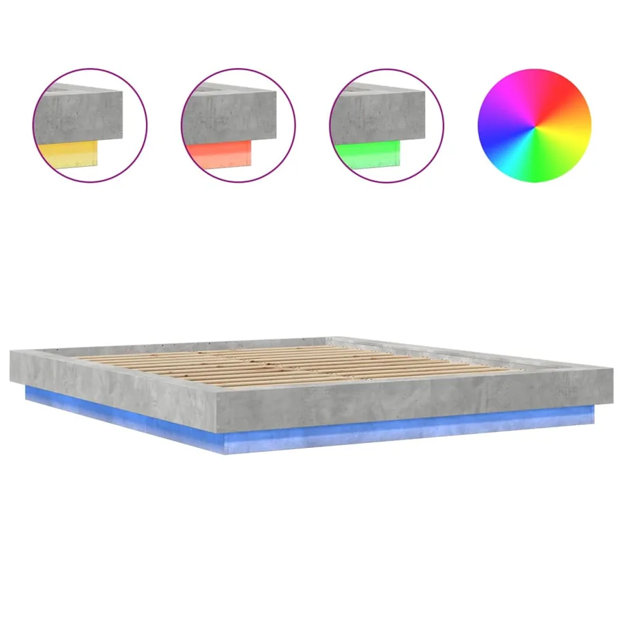 Cadre de lit et lumières LED sans matelas gris béton 150x200 cm - 8