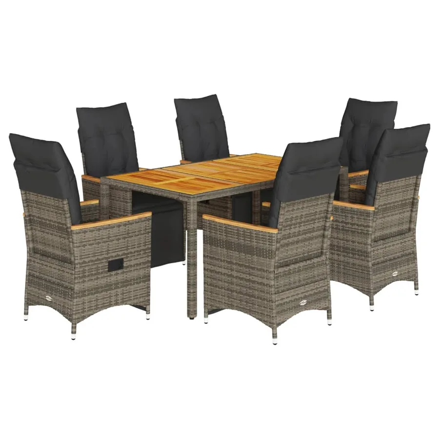 Ensemble de bistro de jardin 7 pcs coussins gris poly rotin - 2