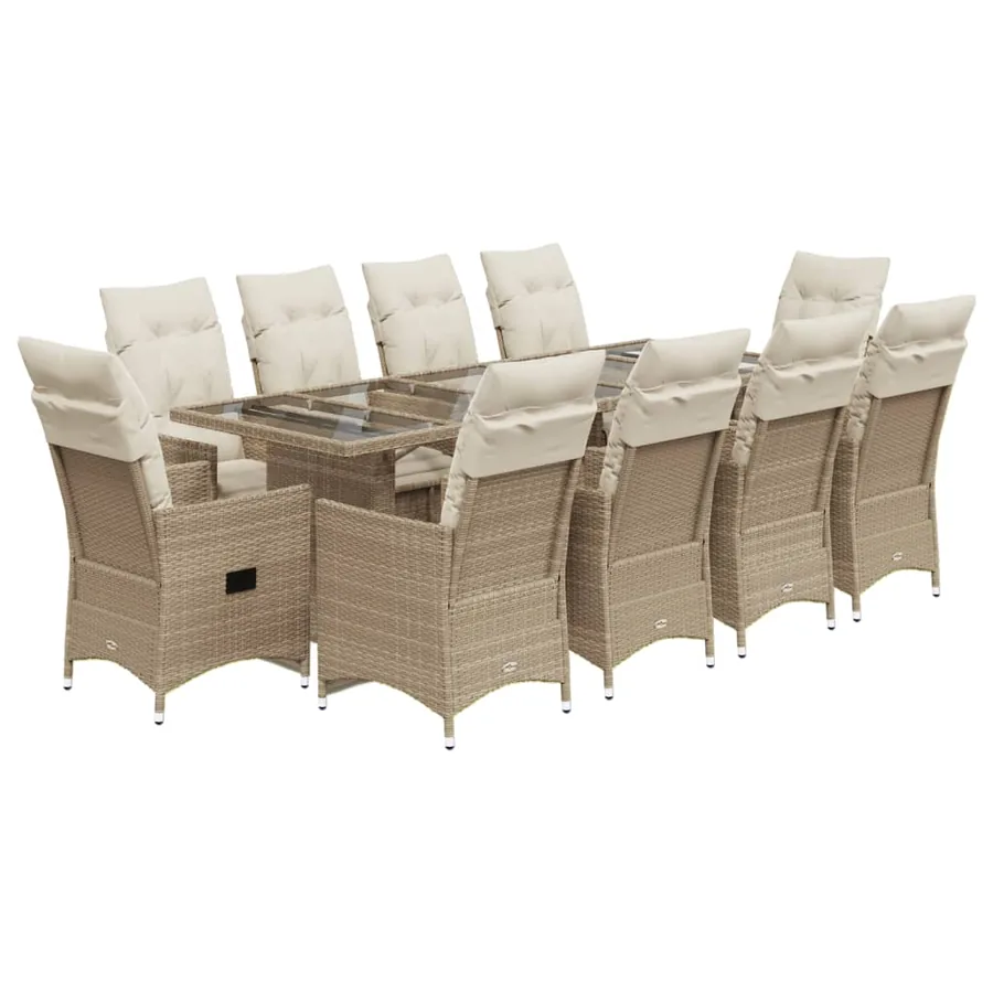 Ensemble de bistro de jardin 11 pcs coussins beige poly rotin - 2
