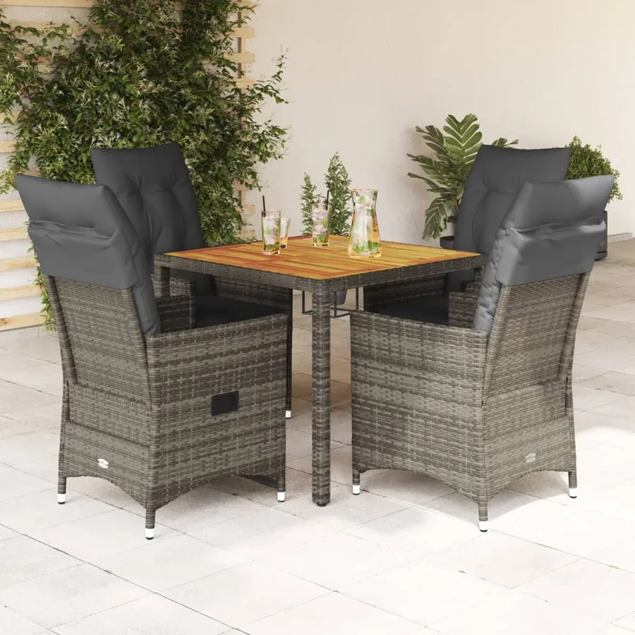 Ensemble à manger de jardin 5 pcs coussins gris résine tressée