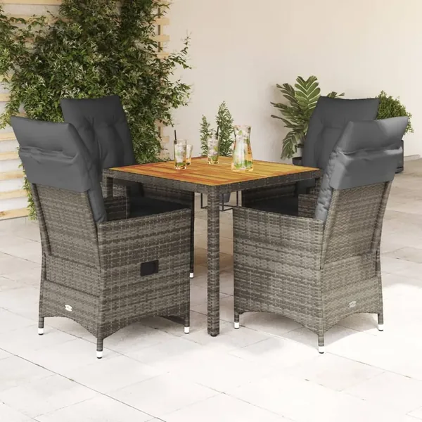 Ensemble à manger de jardin 5 pcs coussins gris résine tressée