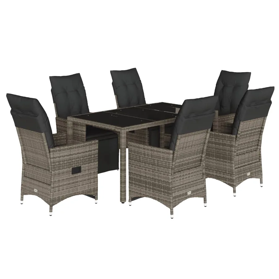 Ensemble de bistro de jardin 7 pcs coussins gris poly rotin - 2