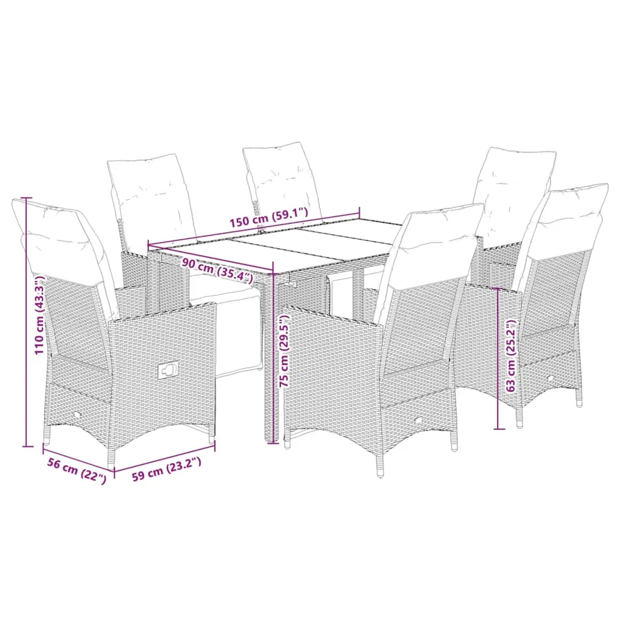 Ensemble de bistro de jardin 7 pcs coussins gris poly rotin - 7