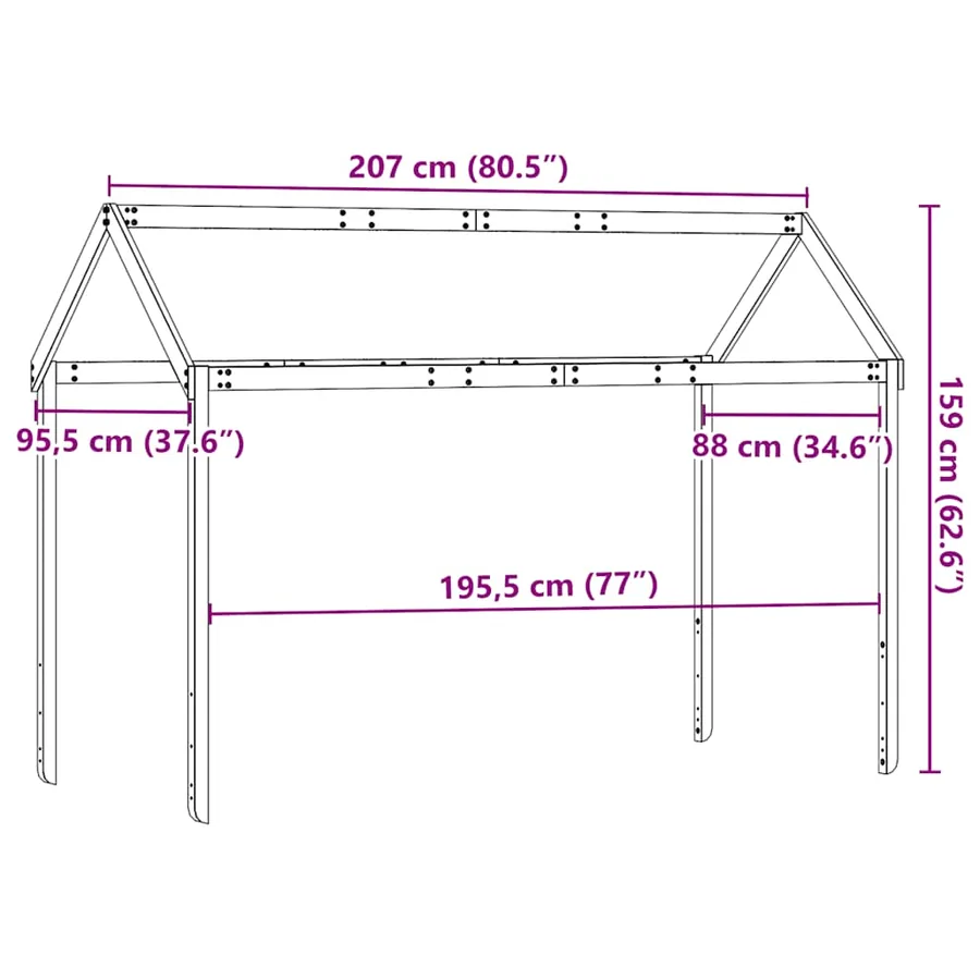 Toit de lit pour enfants 207x95,5x159 cm bois de pin massif - 9