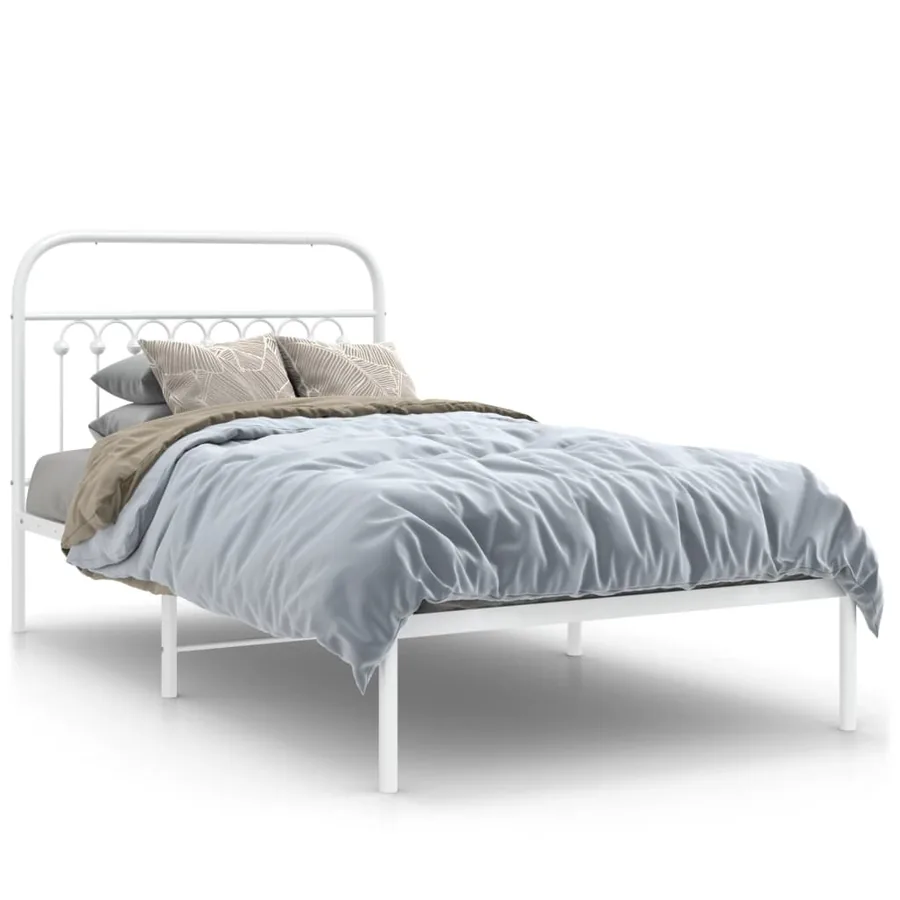 Cadre de lit métal sans matelas et tête de lit blanc 100x200 cm - 2