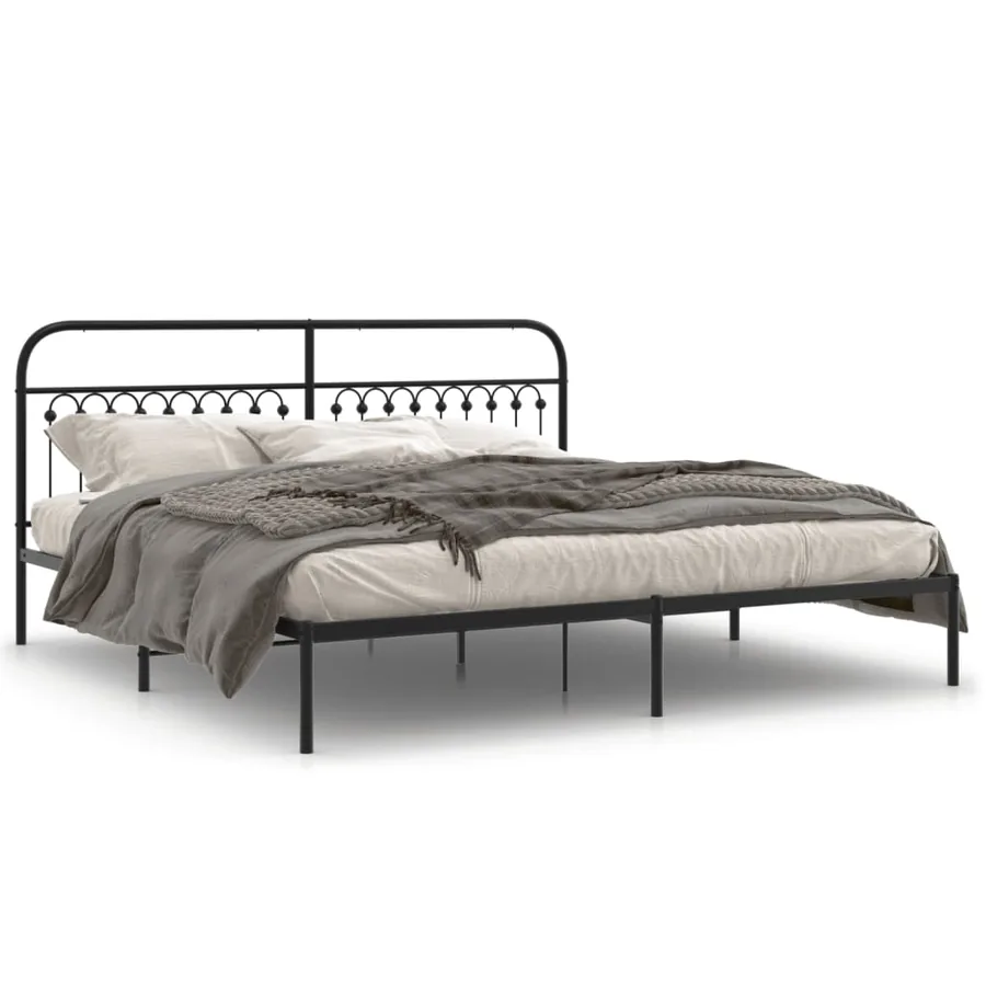 Cadre de lit métal sans matelas avec tête de lit noir 193x203cm - 2