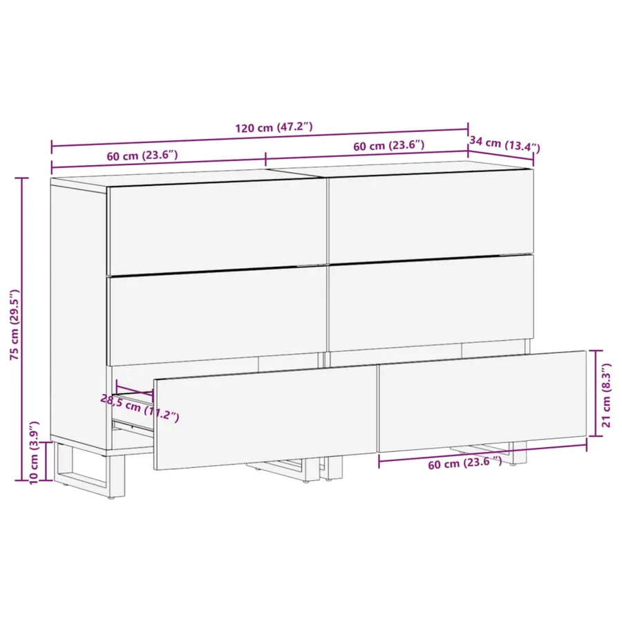 Buffets 2 pcs 60x34x75 cm bois de manguier massif brut - 12