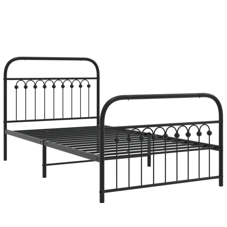 Cadre de lit métal sans matelas avec pied de lit noir 100x190cm - 3