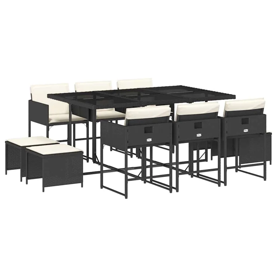 Ensemble à manger de jardin 11 pcs coussins noir résine tressée - 2