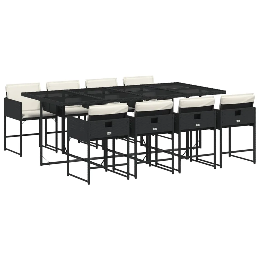 Ensemble à manger de jardin 9pcs coussins noir résine tressée - 2