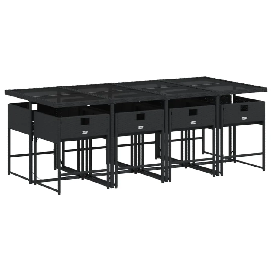 Ensemble à manger de jardin 9pcs coussins noir résine tressée - 4