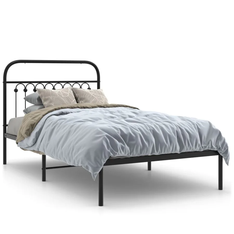 Cadre de lit métal sans matelas avec tête de lit noir 100x190cm - 2