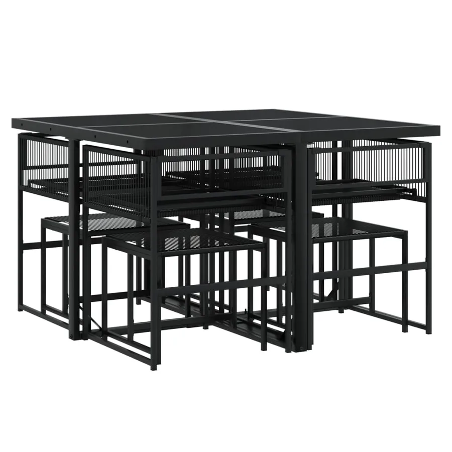 Ensemble à manger de jardin 9pcs coussins noir résine tressée - 9