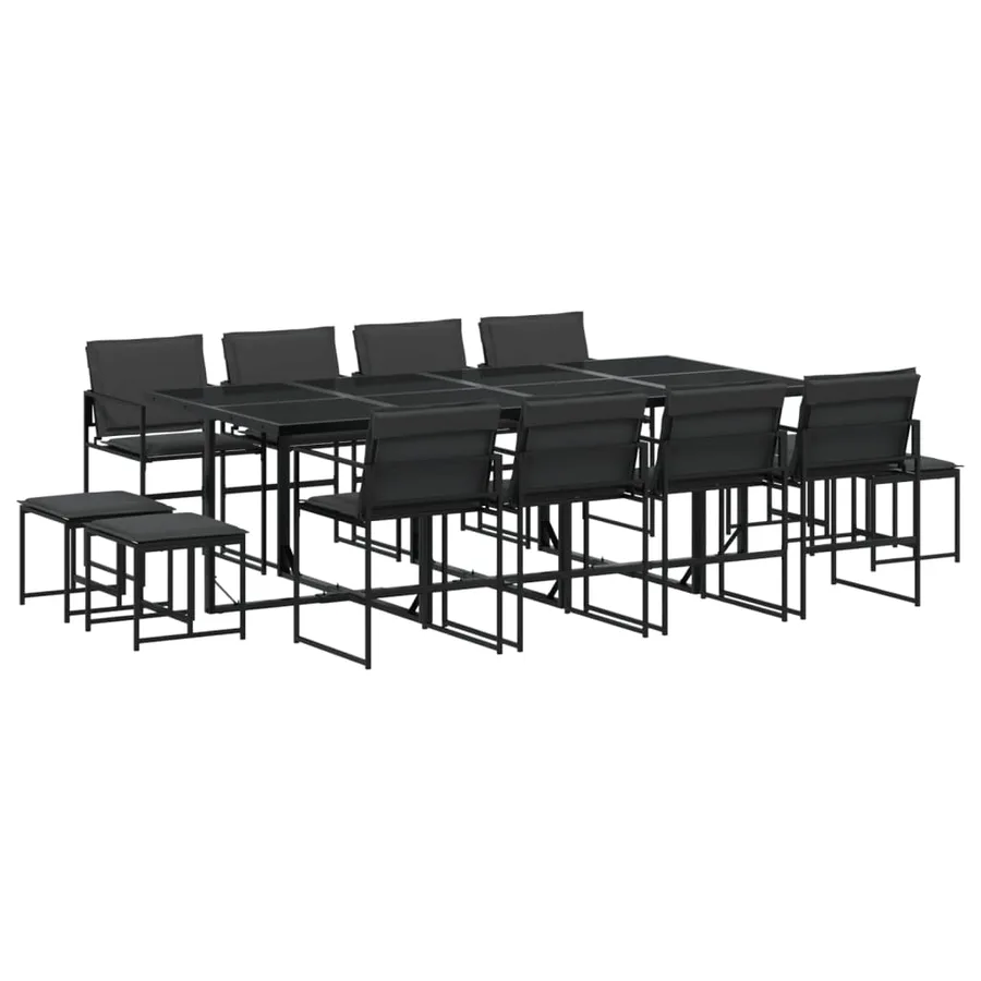 Ensemble à manger de jardin avec coussins 13 pcs noir textilène - 2