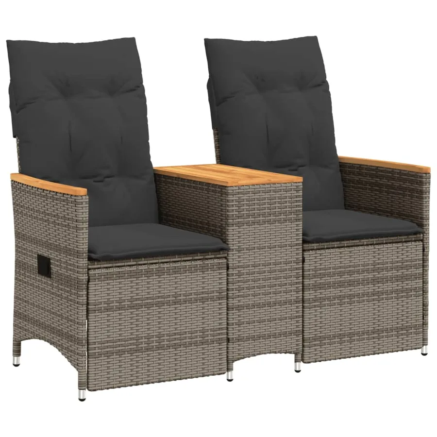 Canapé de jardin inclinable 2 places avec table gris poly rotin - 2