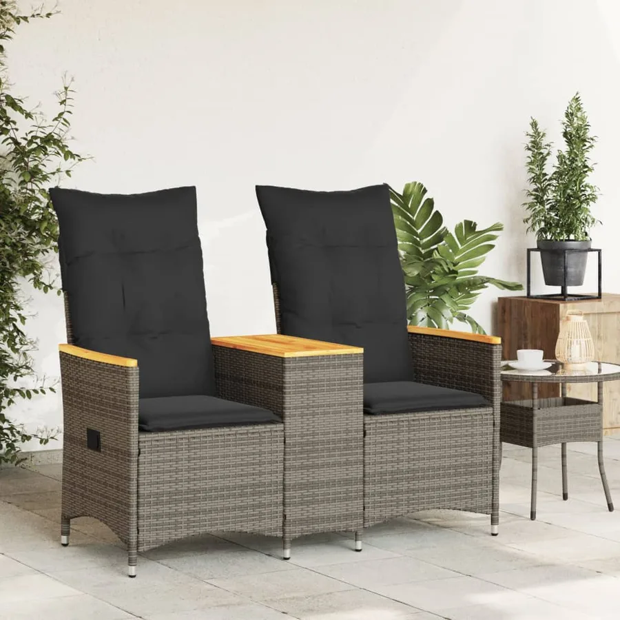 Canapé de jardin inclinable 2 places avec table gris poly rotin - 3