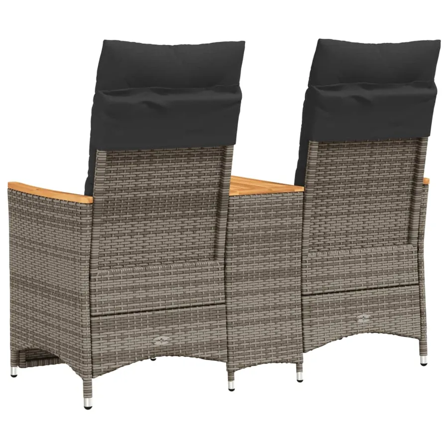Canapé de jardin inclinable 2 places avec table gris poly rotin - 6