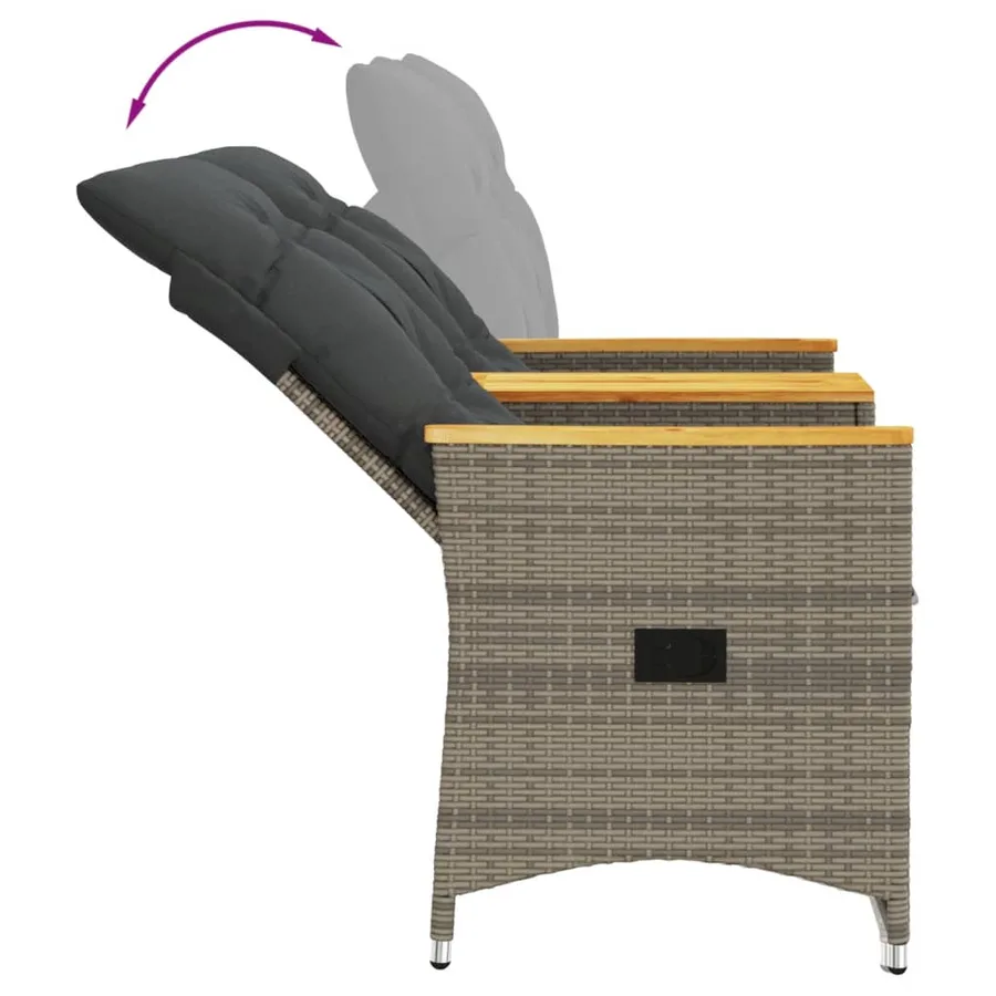 Canapé de jardin inclinable 2 places avec table gris poly rotin - 7