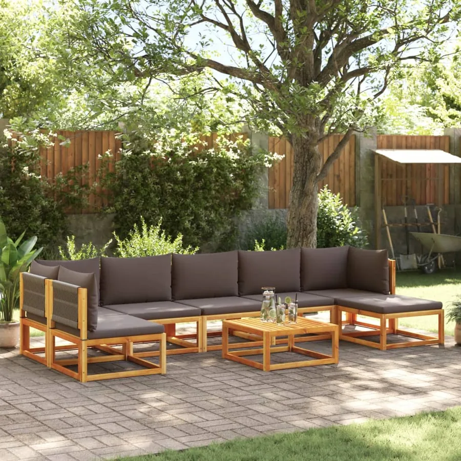 Ensemble de canapés de jardin 8 pièces avec coussins en bois d'acacia et corde