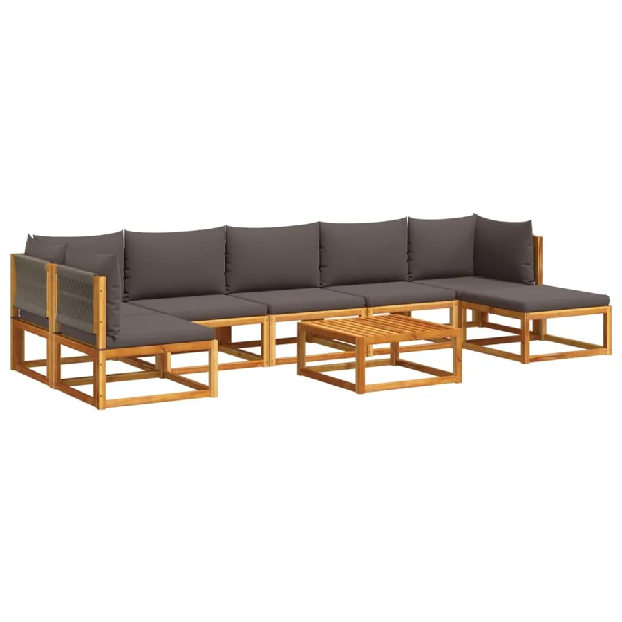 Ensemble de canapés de jardin 8 pièces avec coussins en bois d'acacia et corde - 2