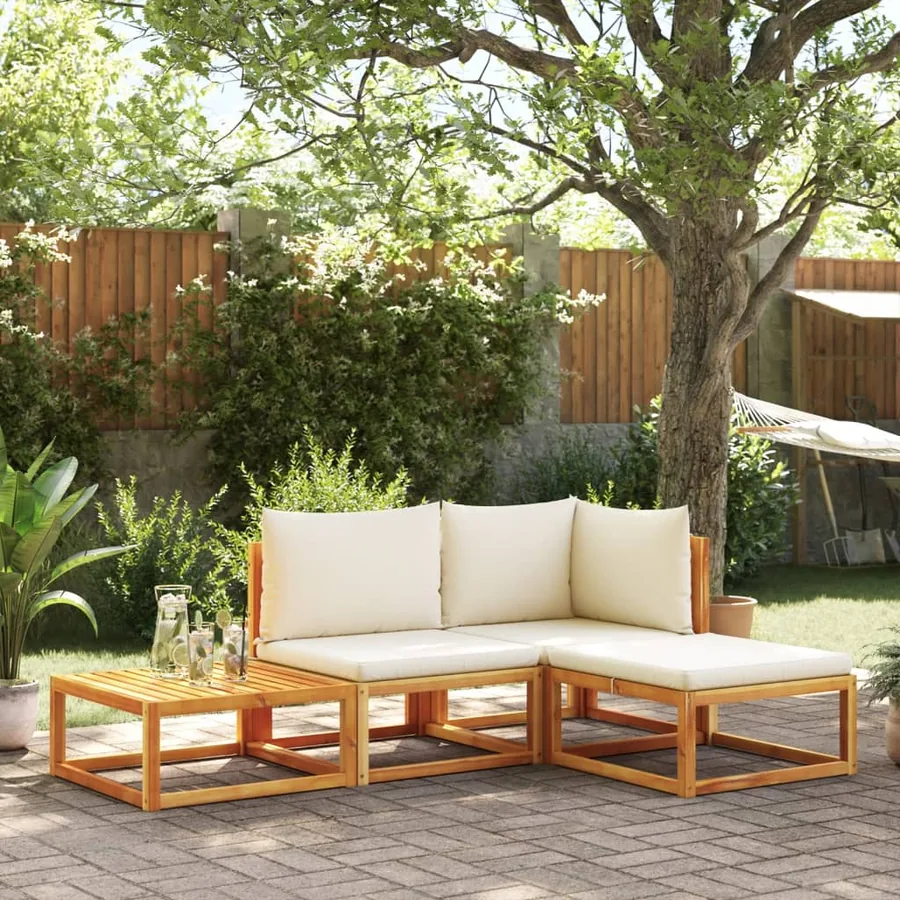 Ensemble de canapés de jardin 4 pièces avec coussins en bois d'acacia et corde