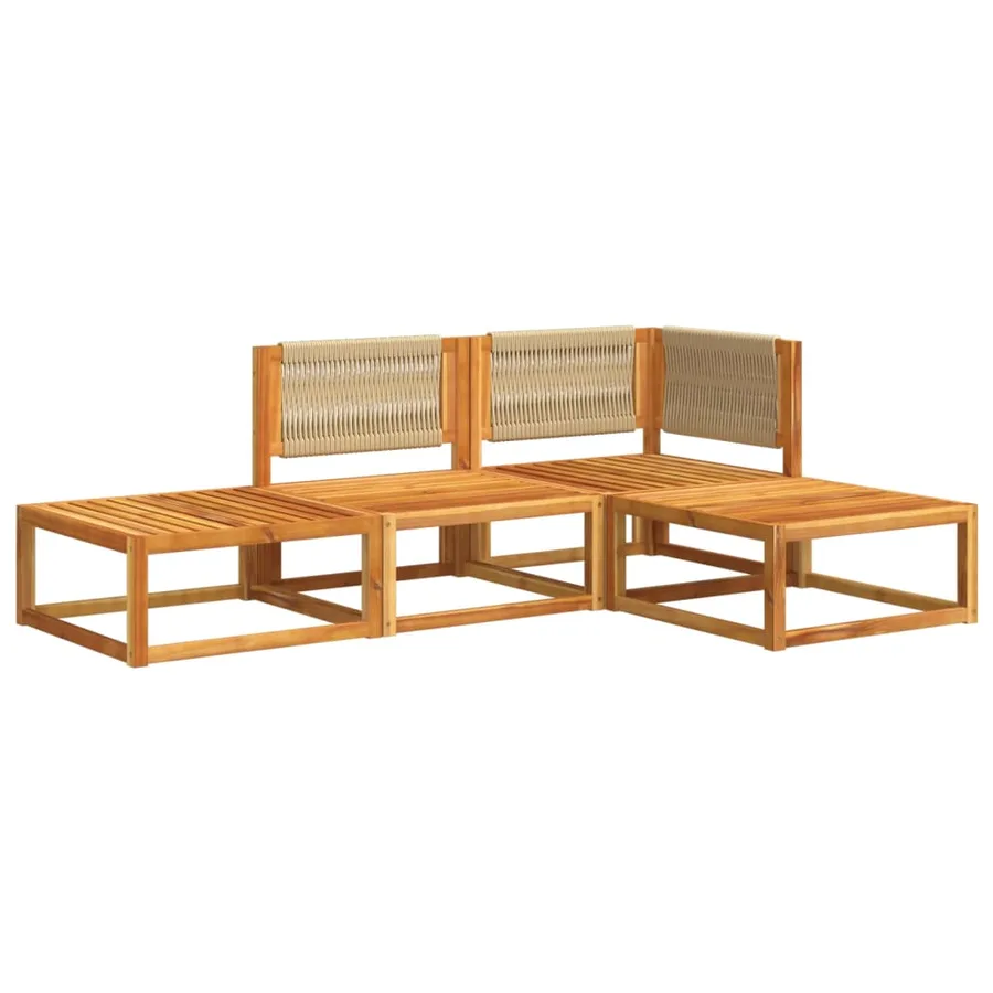 Ensemble de canapés de jardin 4 pièces avec coussins en bois d'acacia et corde - 3